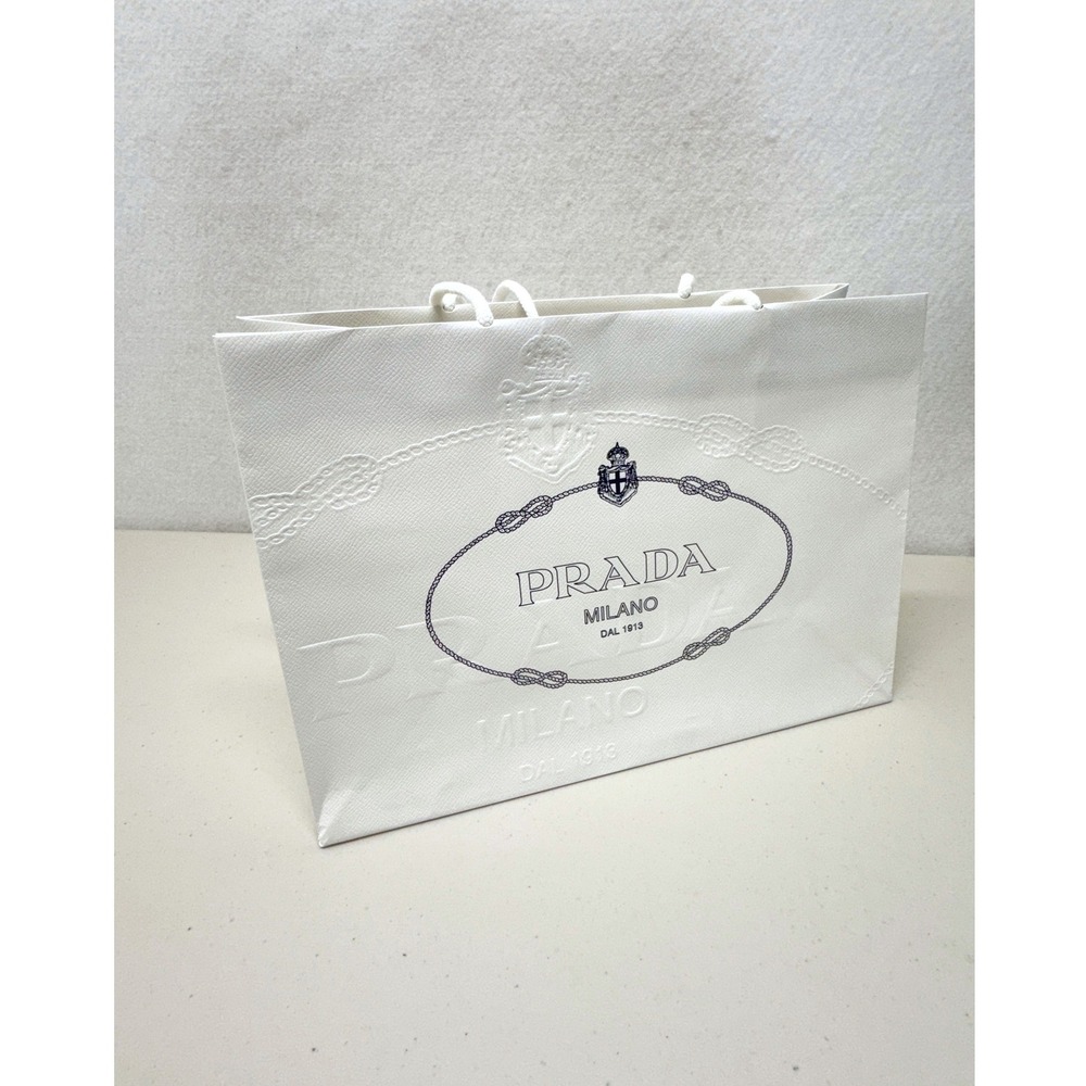Authentic Prada Milano White Textured Paper Shopping Gift Bag 13x10x5.5